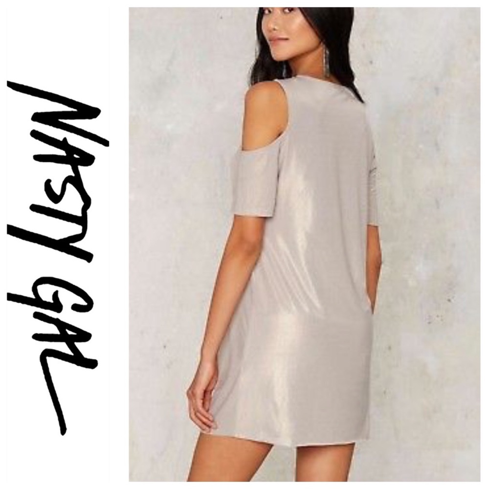 💕SALE💕Nasty Gal Gold Cold Shoulder Cutout Dress - Picture 2 of 7